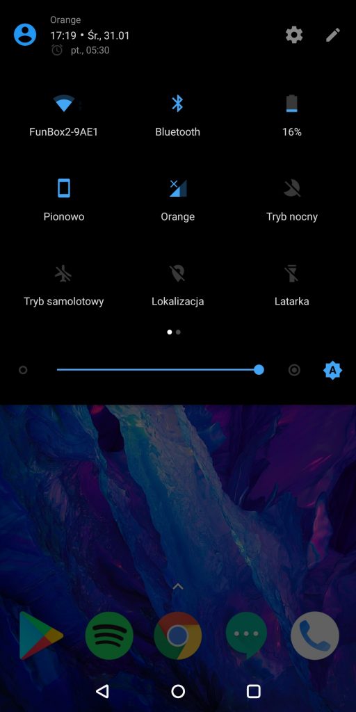 Panel ustawień, Android 7.1.1