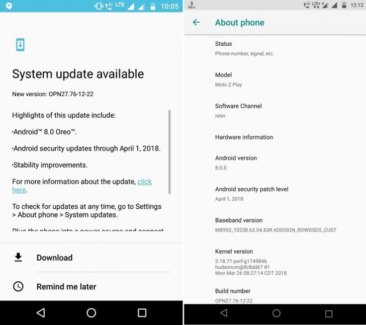 Moto Z Play Android 8.0 Oreo