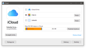 iCloud - okno konfiguracji w Windows