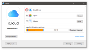 iCloud - okno konfiguracji w Windows