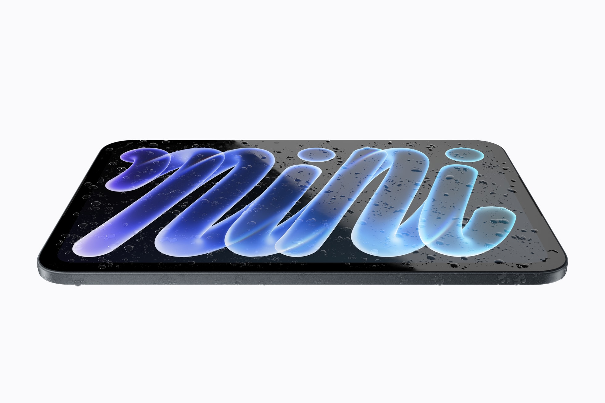 iPad mini z czipem A20 Pro pokryty kroplami wody - odporność IP67