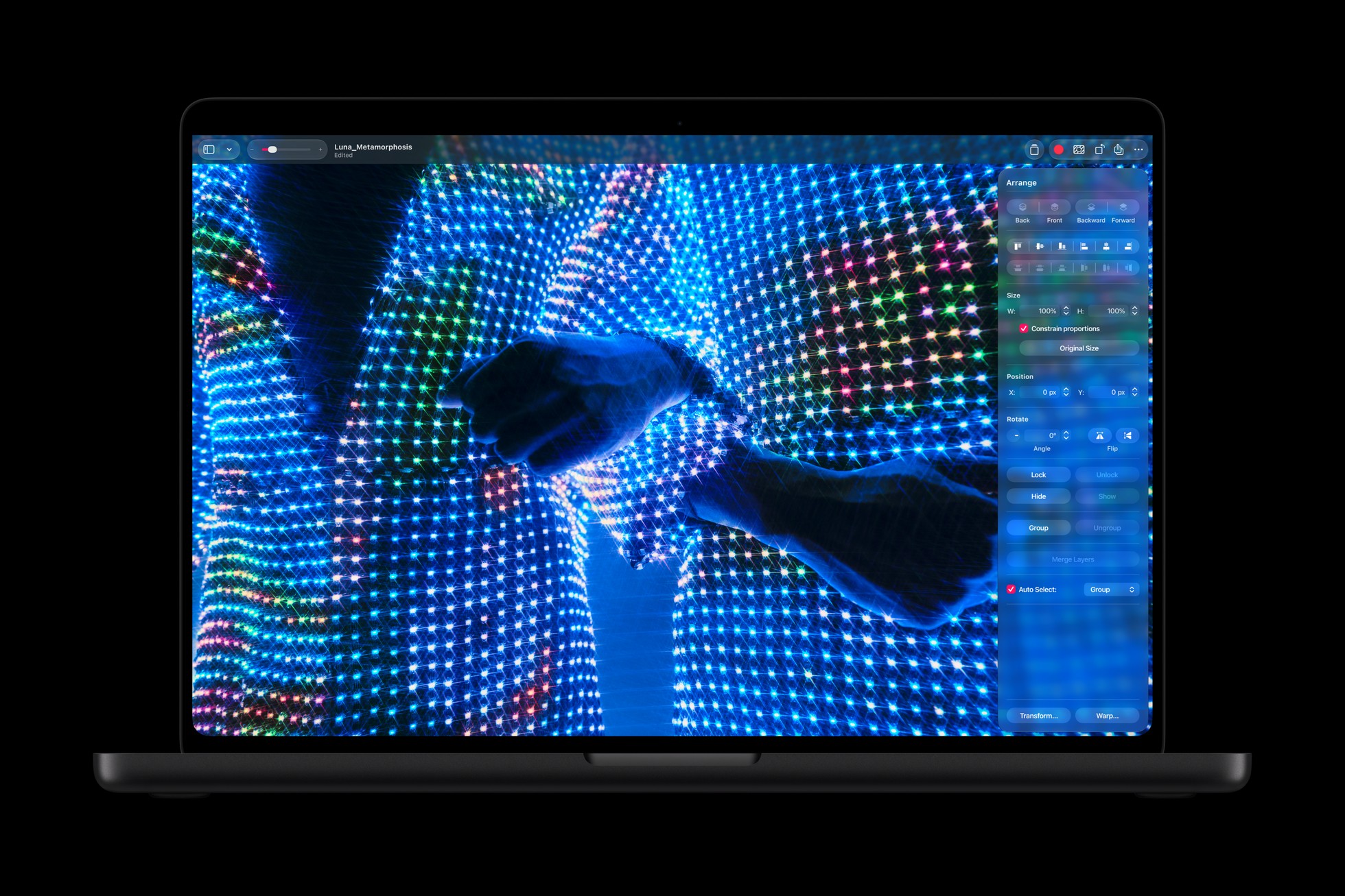 Edycja w Pixelmator Pro dotykiem na MacBooku Pro PROLED XDR